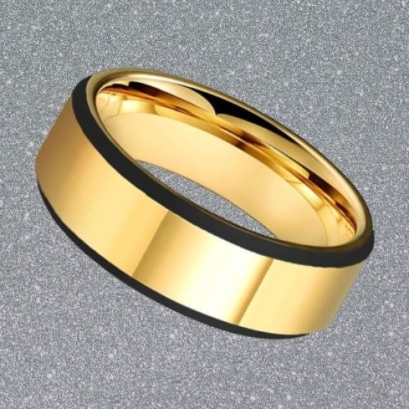 bague en or pour hommes avec bord noir poli design de style moderne traditionnel