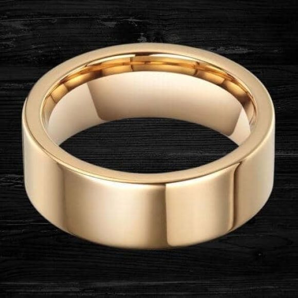Bague en tungstène pour hommes - Dessus plat confort doré