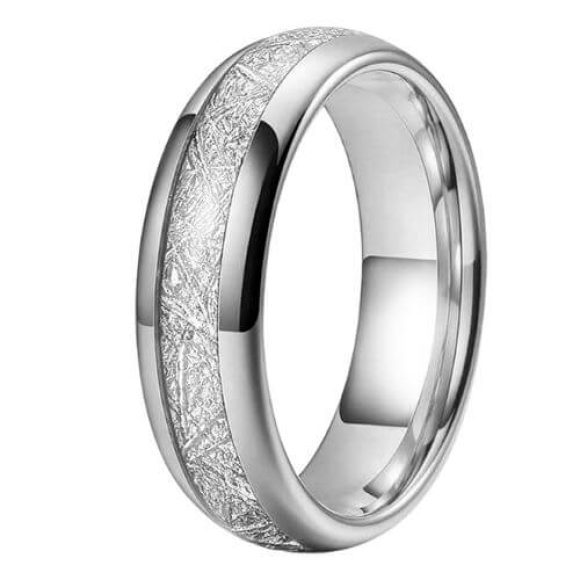 Bague en tungstène et fausse météorite pour hommes, 6mm 8mm, argent