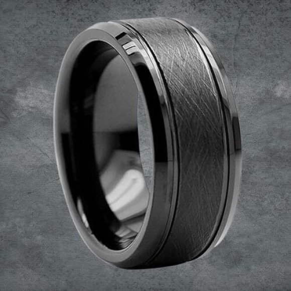 Bague en tungstène noir pour hommes, 8mm, design de style moderne