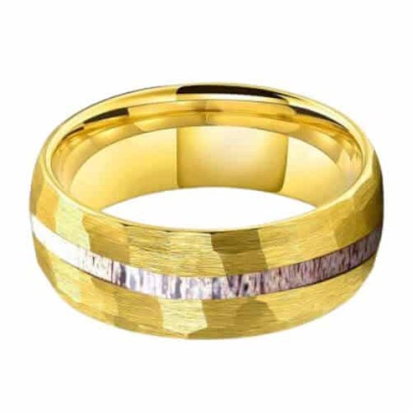 Bague d'anniversaire pour homme en tungstène effet martelé en or