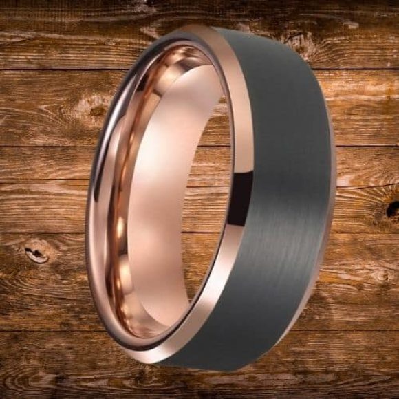 Bague élégante en or noir et rose pour homme, design de style moderne, tungstène 8mm
