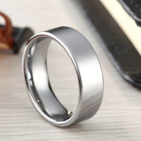 Bague en argent tungstène pour hommes, design de style traditionnel et moderne poli