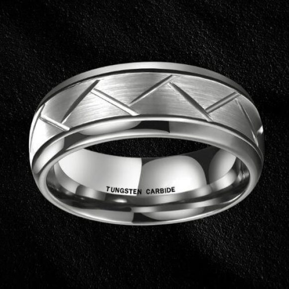 Bague en tungstène argenté pour homme, 8 mm, design de style moderne