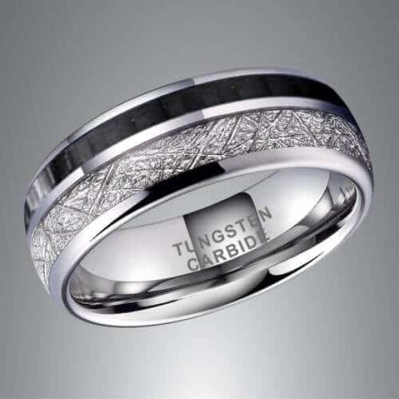 Bague en fausse météorite et fibre de carbone noire pour homme, design de style moderne