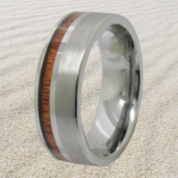 Bague en argent tungstène et bois naturel pour hommes, design de style moderne