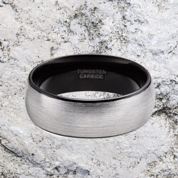 Bague en argent brossé et tungstène noir pour hommes, design de style moderne, ajustement confortable