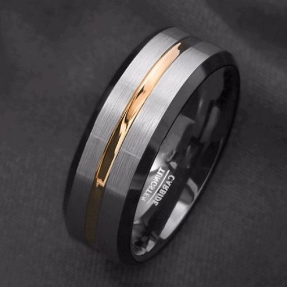 Bague noire, argent et or pour hommes, design de style traditionnel moderne, ajustement confortable