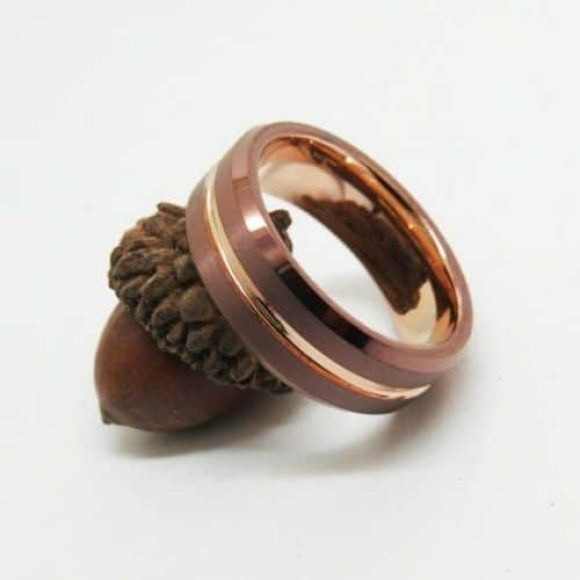 Bague marron et dorée pour homme, design de style moderne, tungstène 8mm