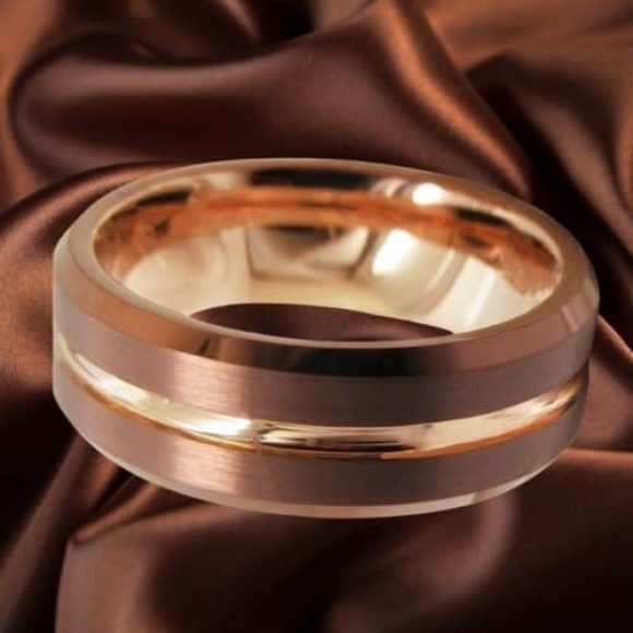 Bague en tungstène pour homme - Marron et doré