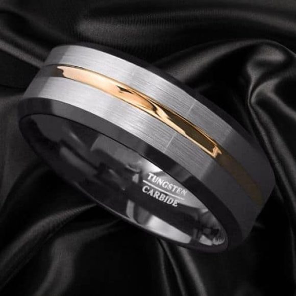 Bague en carbure de tungstène pour hommes - Design de style moderne noir, argent et or 6mm 8mm
