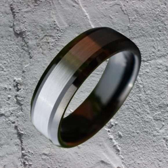 Bague en tungstène pour hommes - Argent et noir, design de style moderne, ajustement confortable