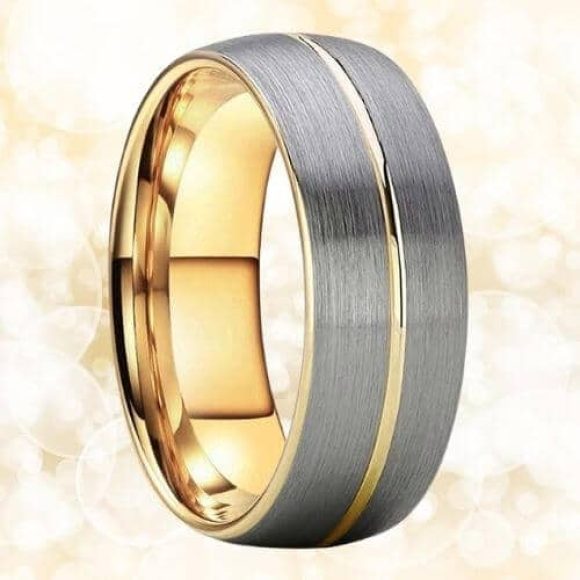 Bague pour hommes en carbure de tungstène - Design de style moderne argent et or 8 mm