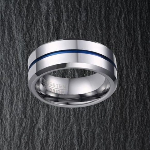 Bague en argent tungstène pour hommes, design de style moderne, 8mm, ajustement confortable poli