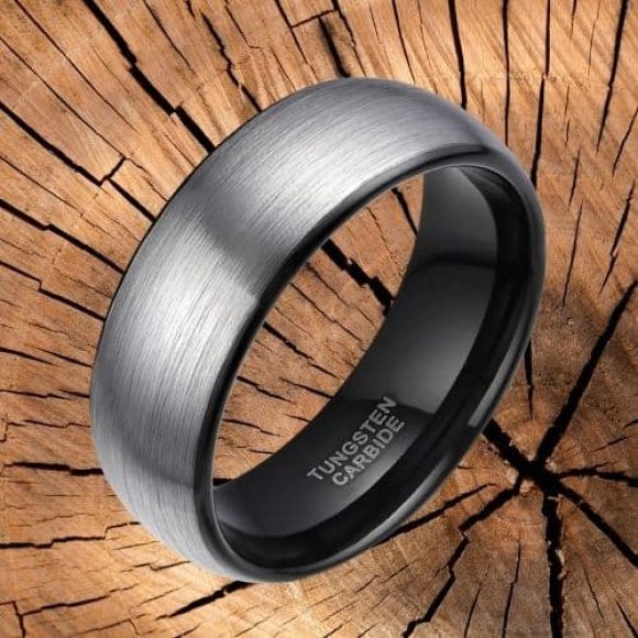 Bague en Carbure de Tungstène pour Homme - Argent Brossé et Noir