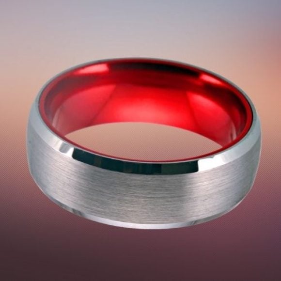 Bague en tungstène pour homme - Argent et rouge, design de style moderne, ajustement confortable