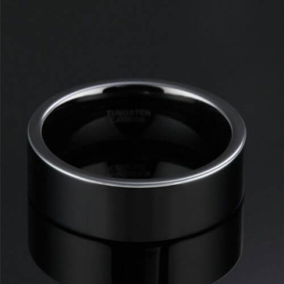 Bague en tungstène noir pour homme design plat style moderne 8mm
