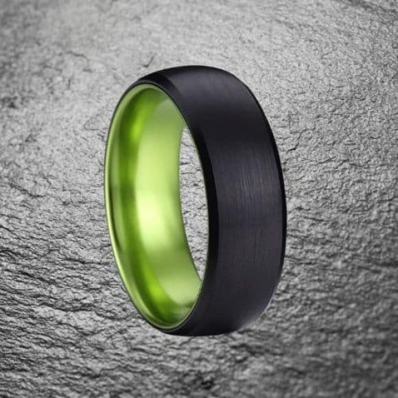 Bague pour hommes en carbure de tungstène super résistante, noire et verte