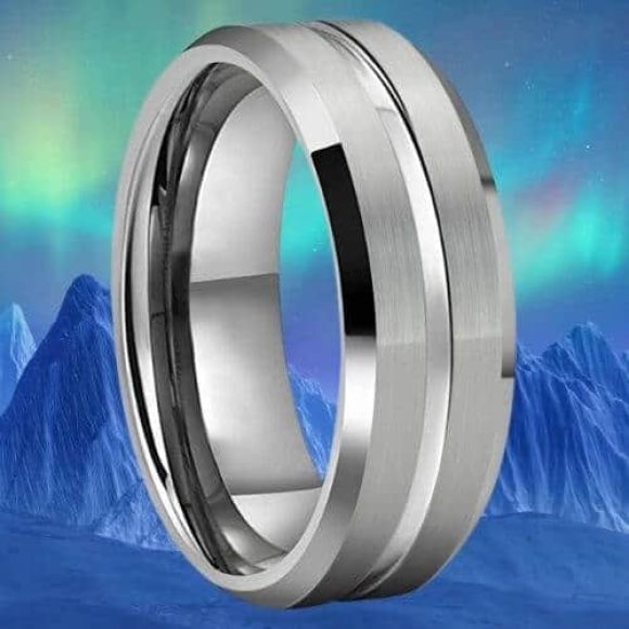 bague homme en argent tungstène brossé et poli 