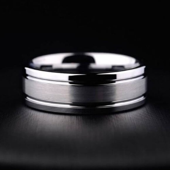 Bague en argent tungstène pour hommes, style moderne, design traditionnel brossé