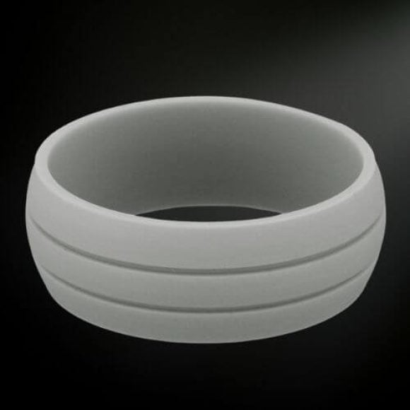 Bague Silicone pour Homme - Gris Clair avec Deux Rainures