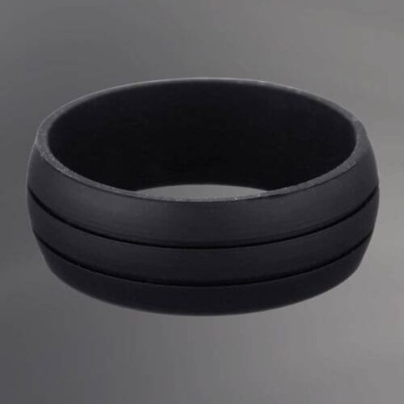 Bague en silicone pour hommes en noir avec deux rainures