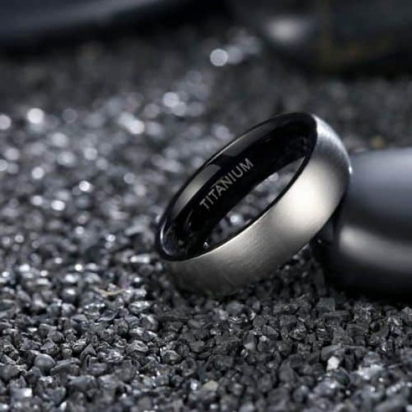 Bague Titatium pour homme, argent et noir